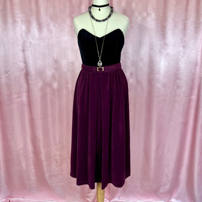 1980s Plum velvet belted skirt, by St Michael, size 8