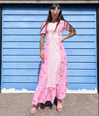 1970 Pink floral prairie dress, handmade, size 6