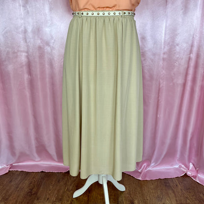 1990s Tan flared midi skirt, by Isabelle, size 18