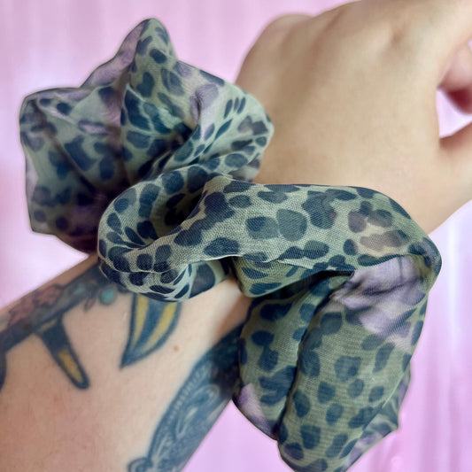 Handmade khaki leopard print scrunchie