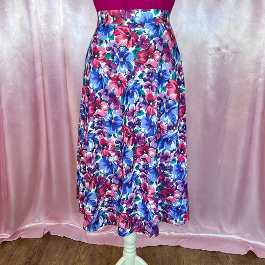 1980s Purple floral midi skirt, unbranded, size 16