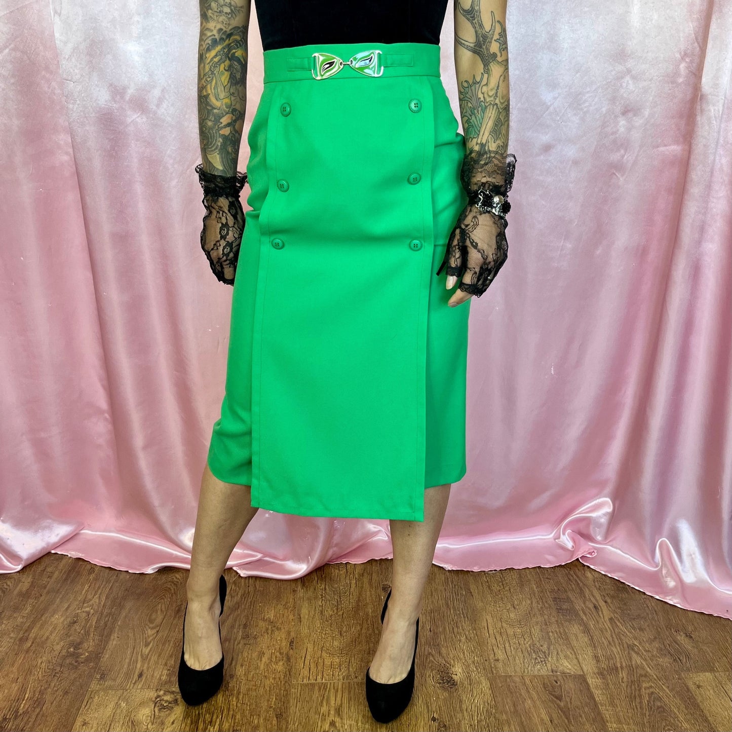 1970s Bright Green midi skirt, by Mistermonte, size 4