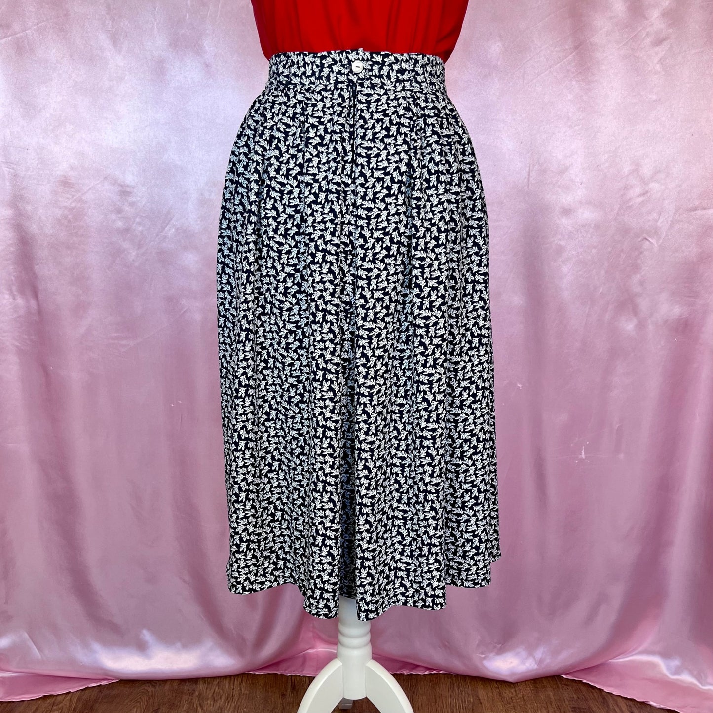 1990s Navy ditsy print skirt, by C&A, size 14