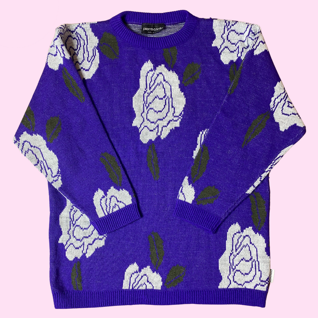 1980s purple floral jumper, by Pierre Cardin, size 14