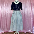 1980s white stripey midi skirt, by Jaeger, size 12