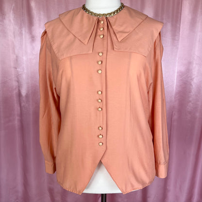 1980s Peach statement collar blouse, unbranded, size 18