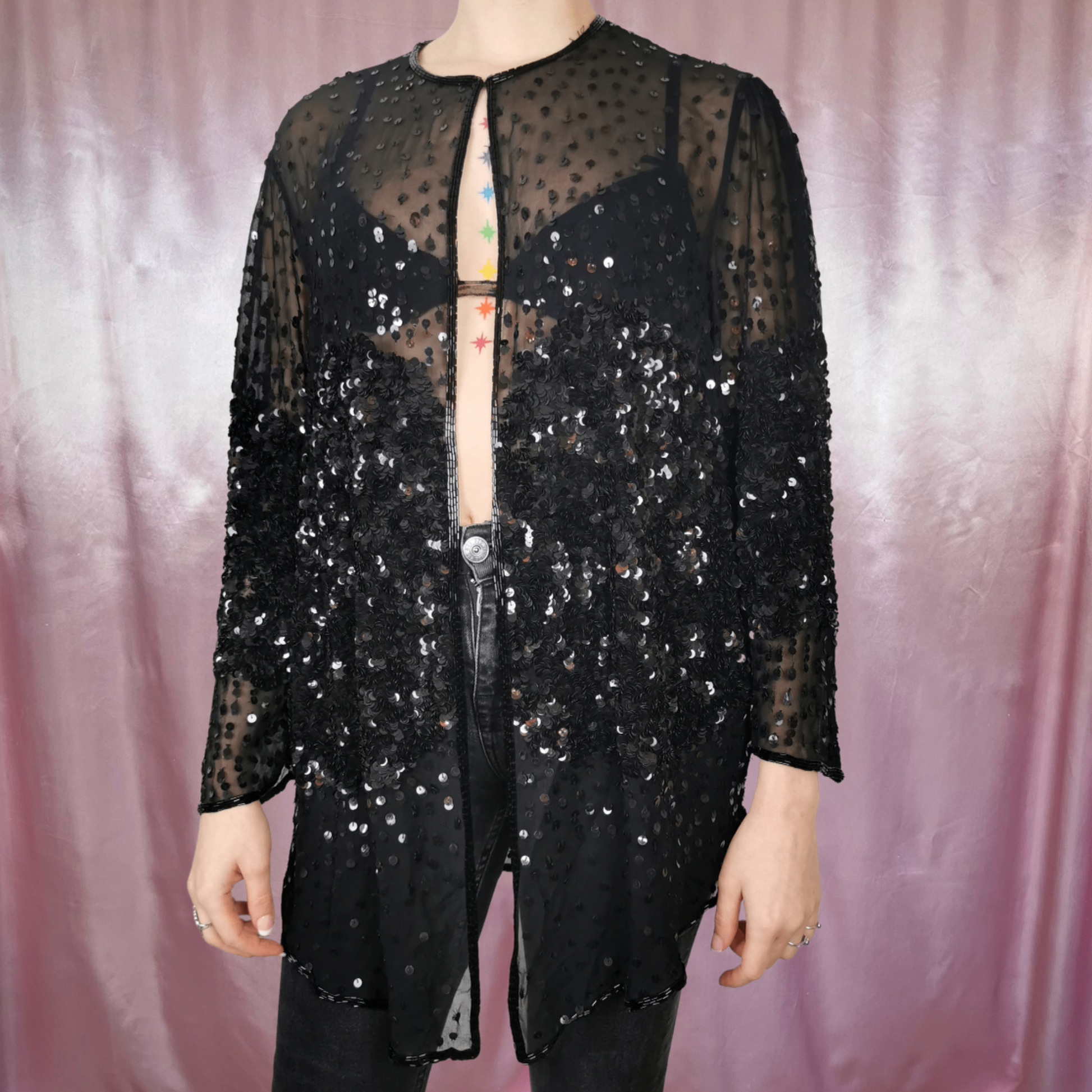 Sheer shop sequin cardigan