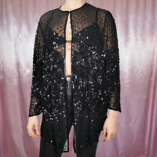 1980s Sheer sequin jacket, by Gina Bacconi, size 12/14