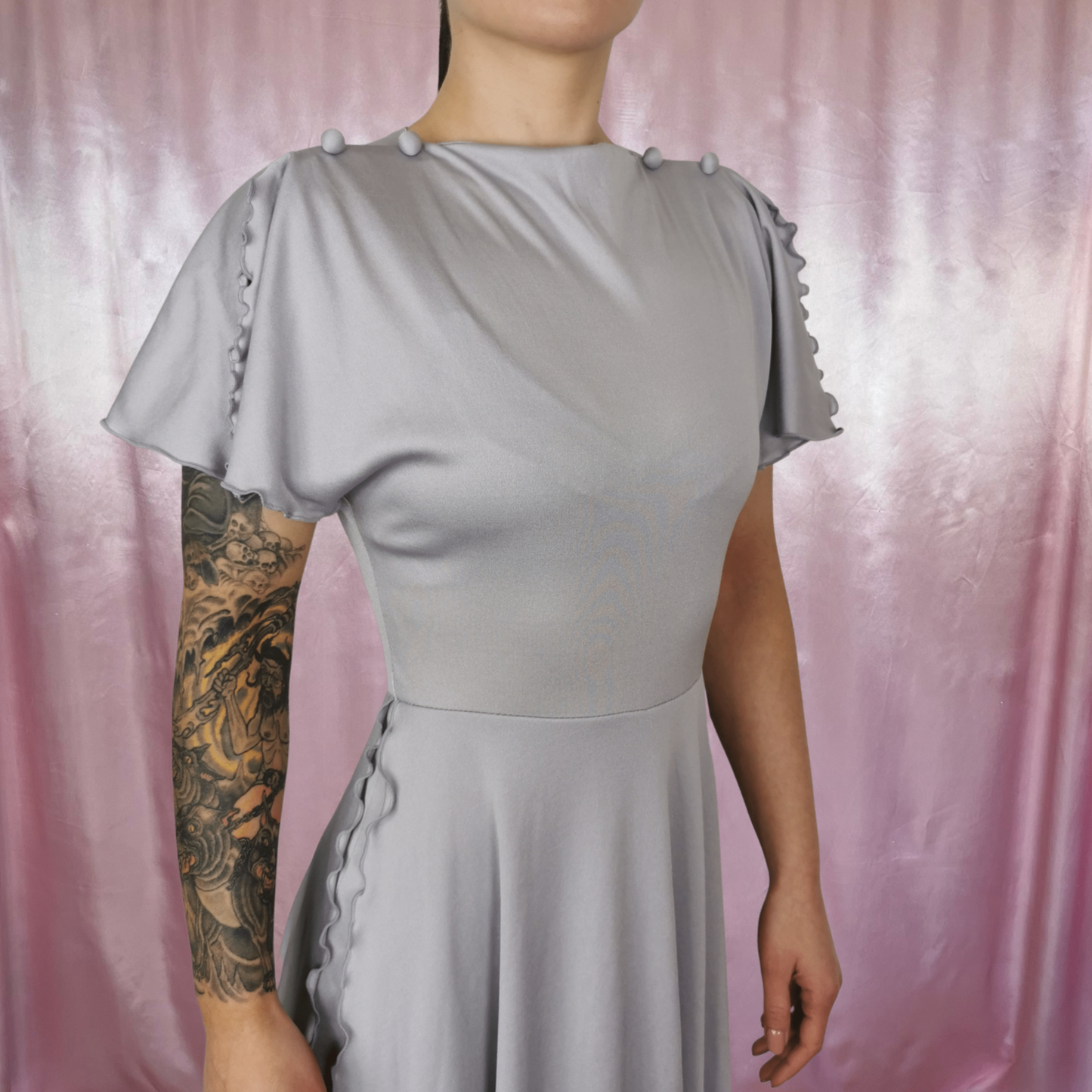 1970s Grey layered midi dress, by Shelana, size 6