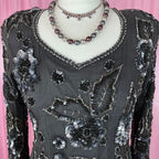 1980s black bead & sequin top, by Reine Seide, size 8