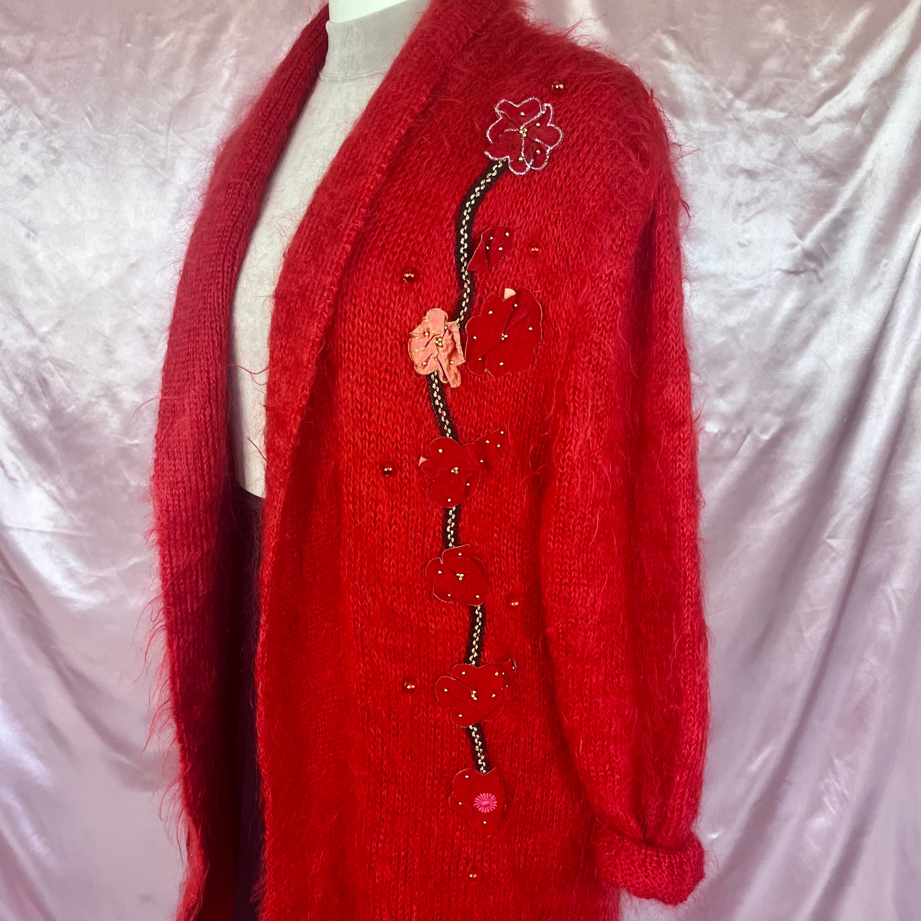 1980s Red mohair coatigan, unbranded, size 16
