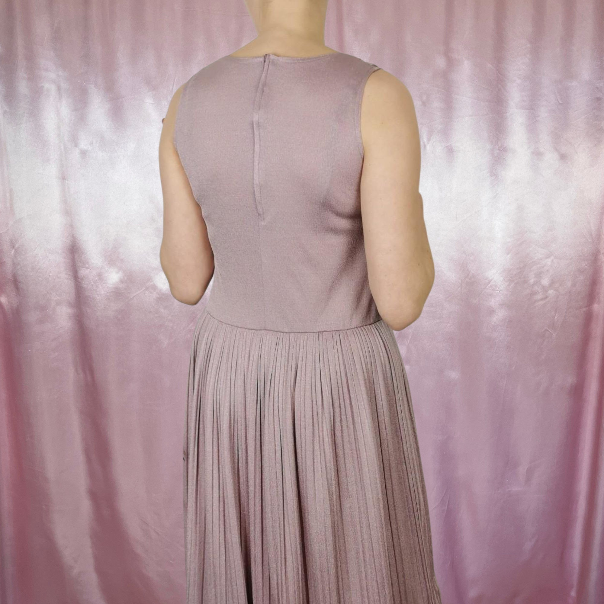 1970s lilac pleated dress, by Mag Fortail Paris, size 10