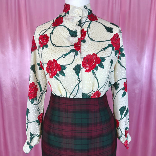 1980s Cream floral blouse, by Atelier Goldner Shnitt, size 16