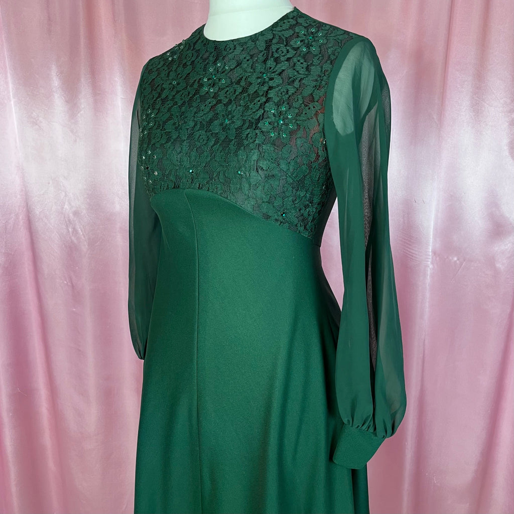 1970s Forest Green maxi dress, unbranded, size 12