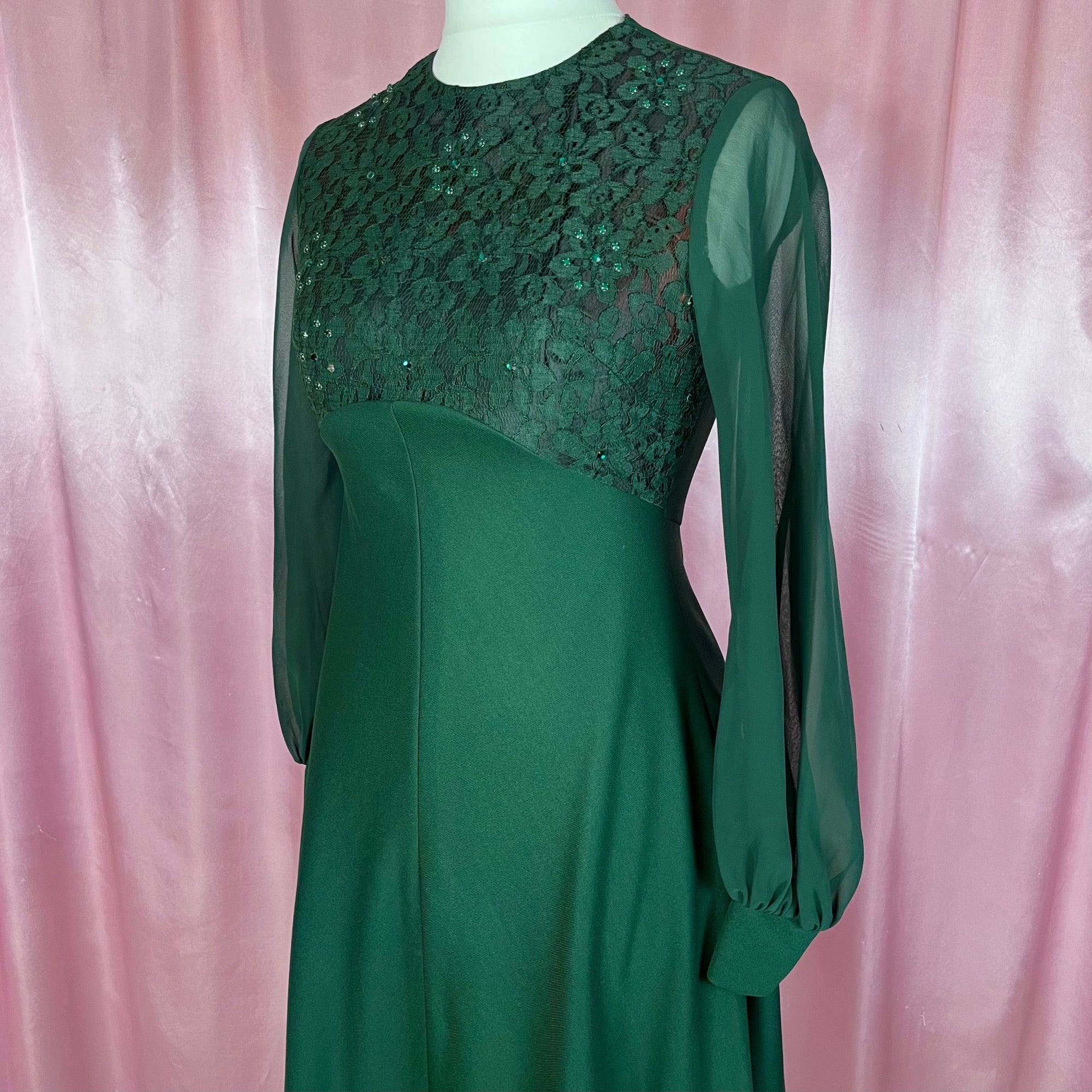 1970s Forest Green maxi dress, unbranded, size 12