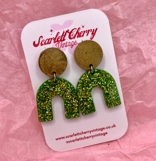 Handmade Green & gold resin earrings