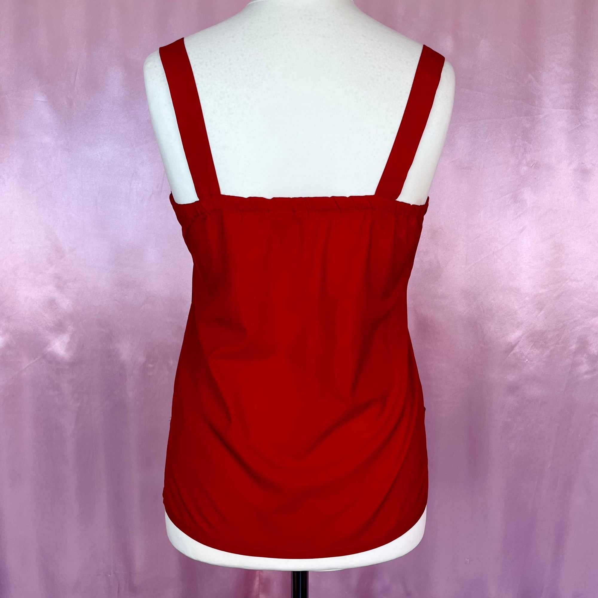1980s red silky vest top, unbranded, size 12/14