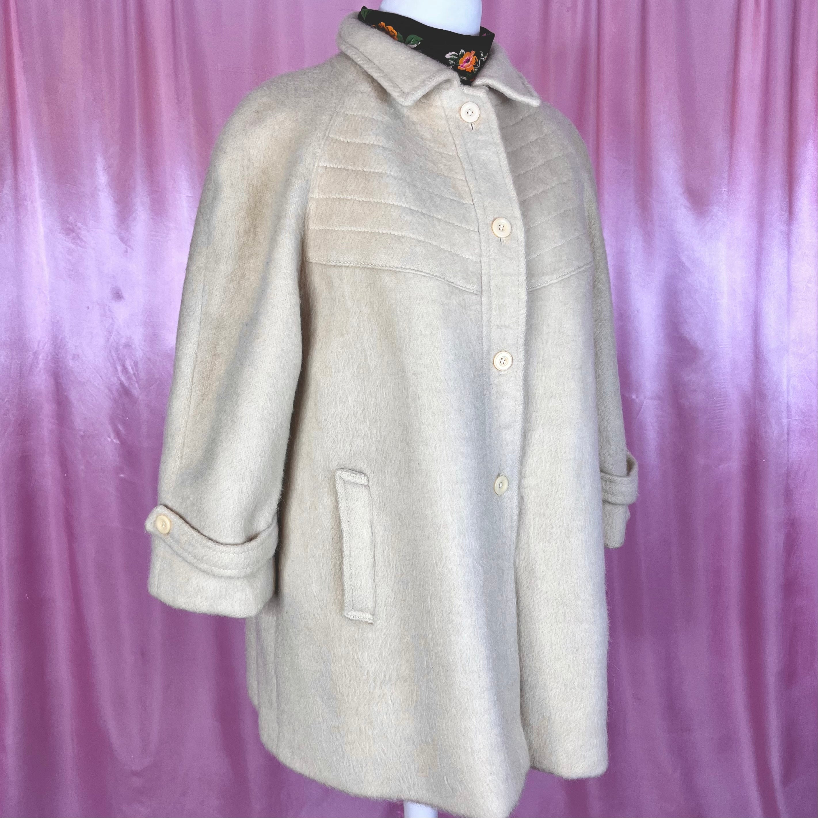 1980s Cream Wool swing coat, by C&A, size 18