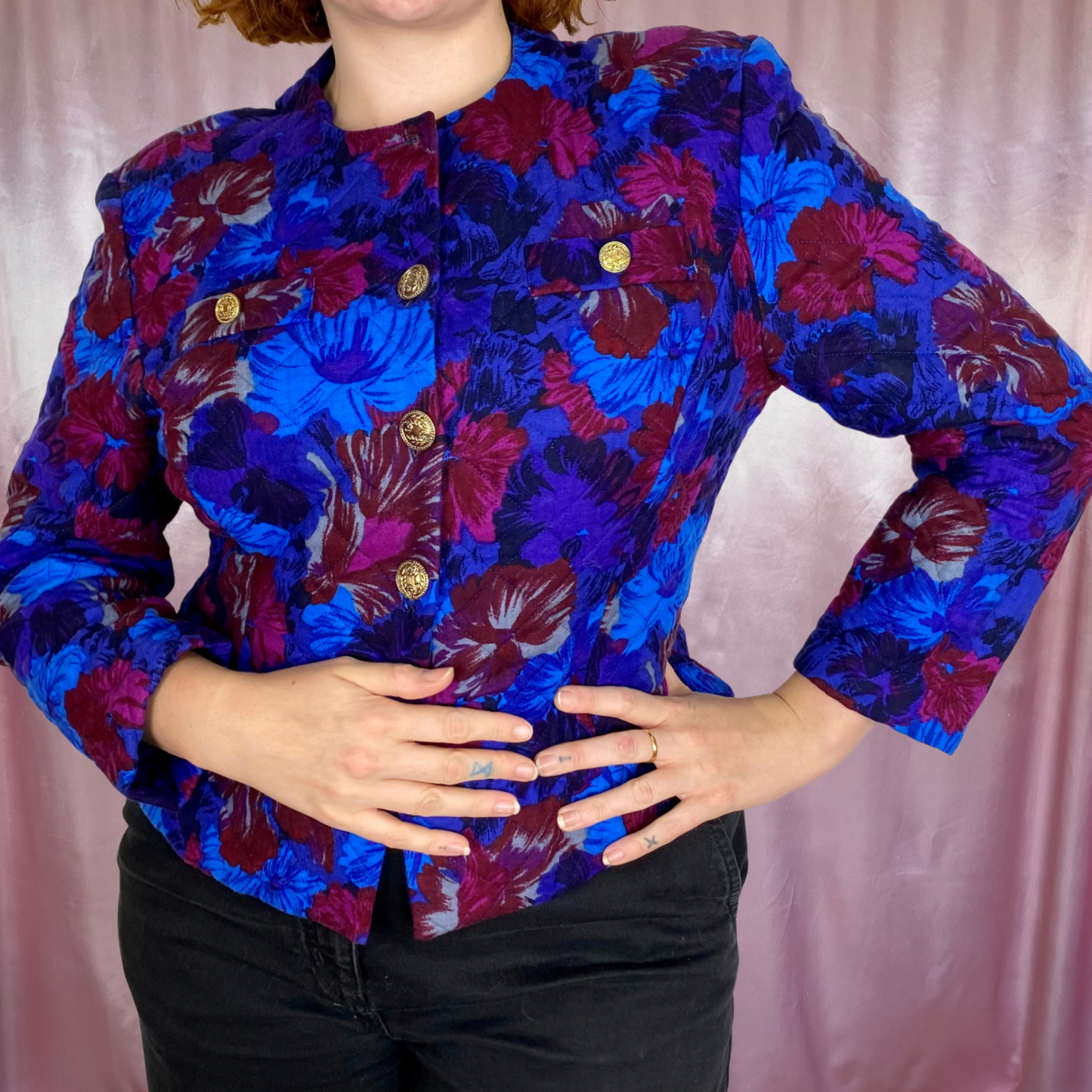 1980s floral quilted jacket, by Eastex, size 14