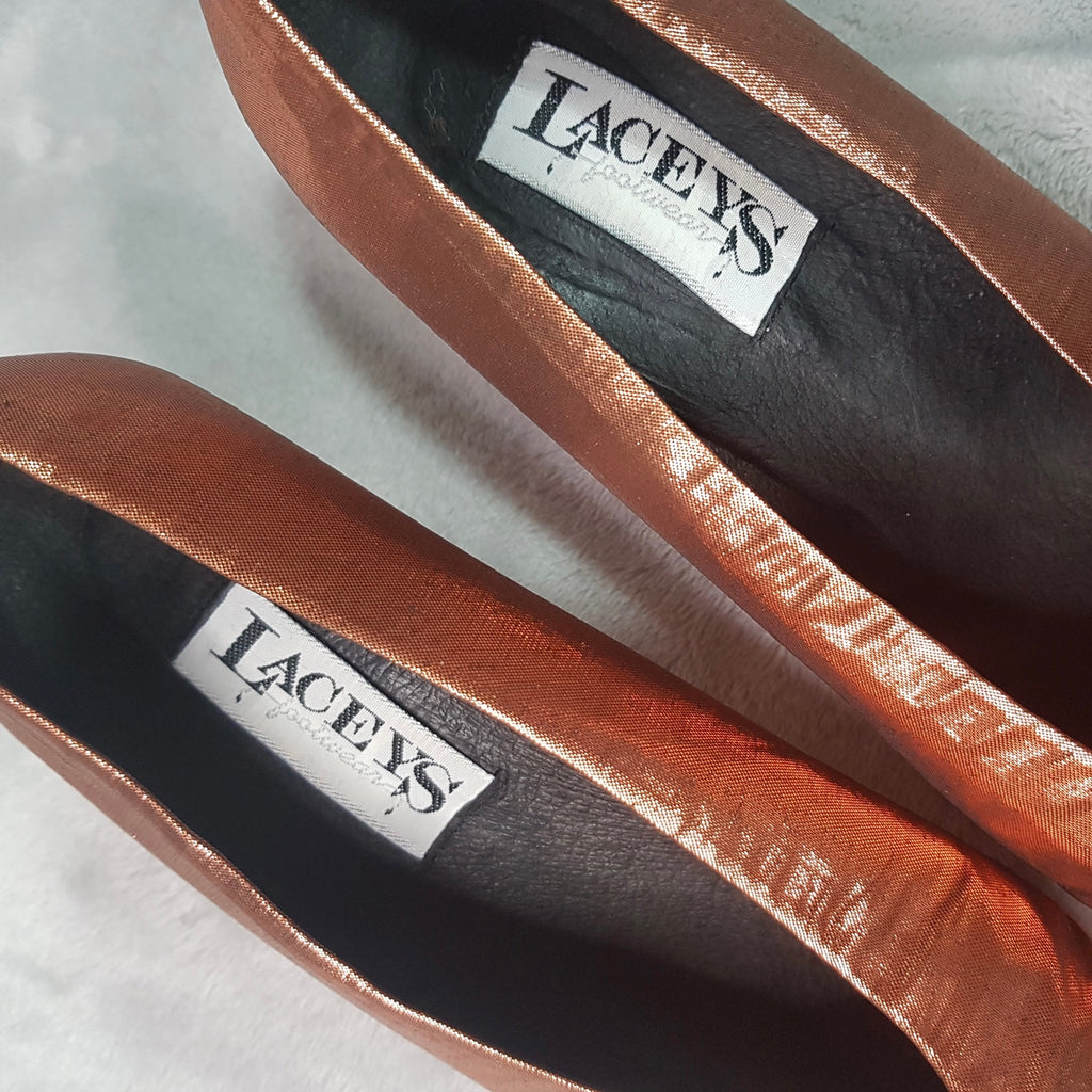 1980s metallic copper heels, by Laceys Footwear, size 5/38