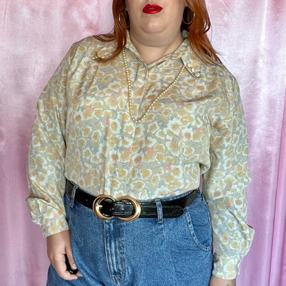 1980s beige floral blouse, Unbranded, size 16