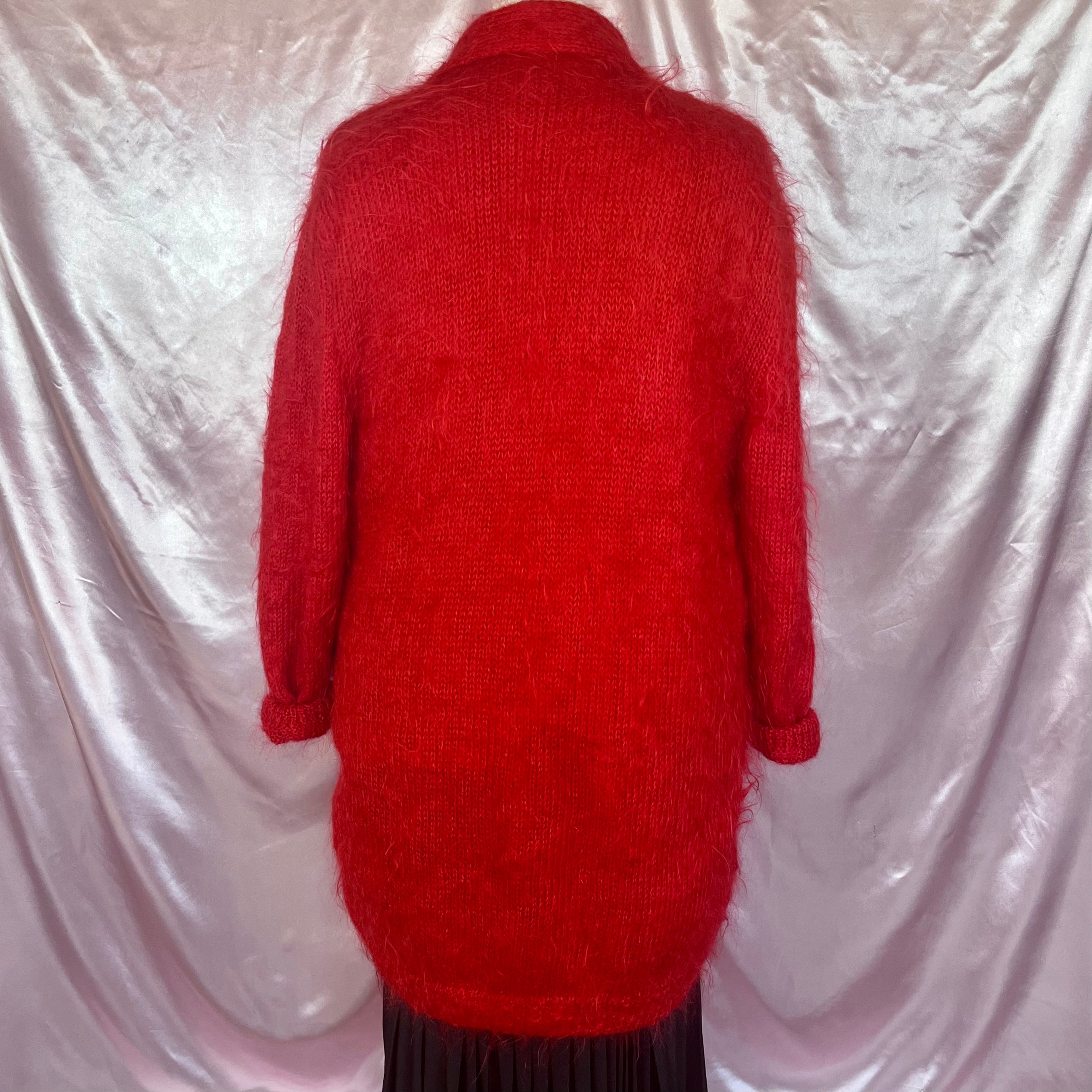 1980s Red mohair coatigan, unbranded, size 16
