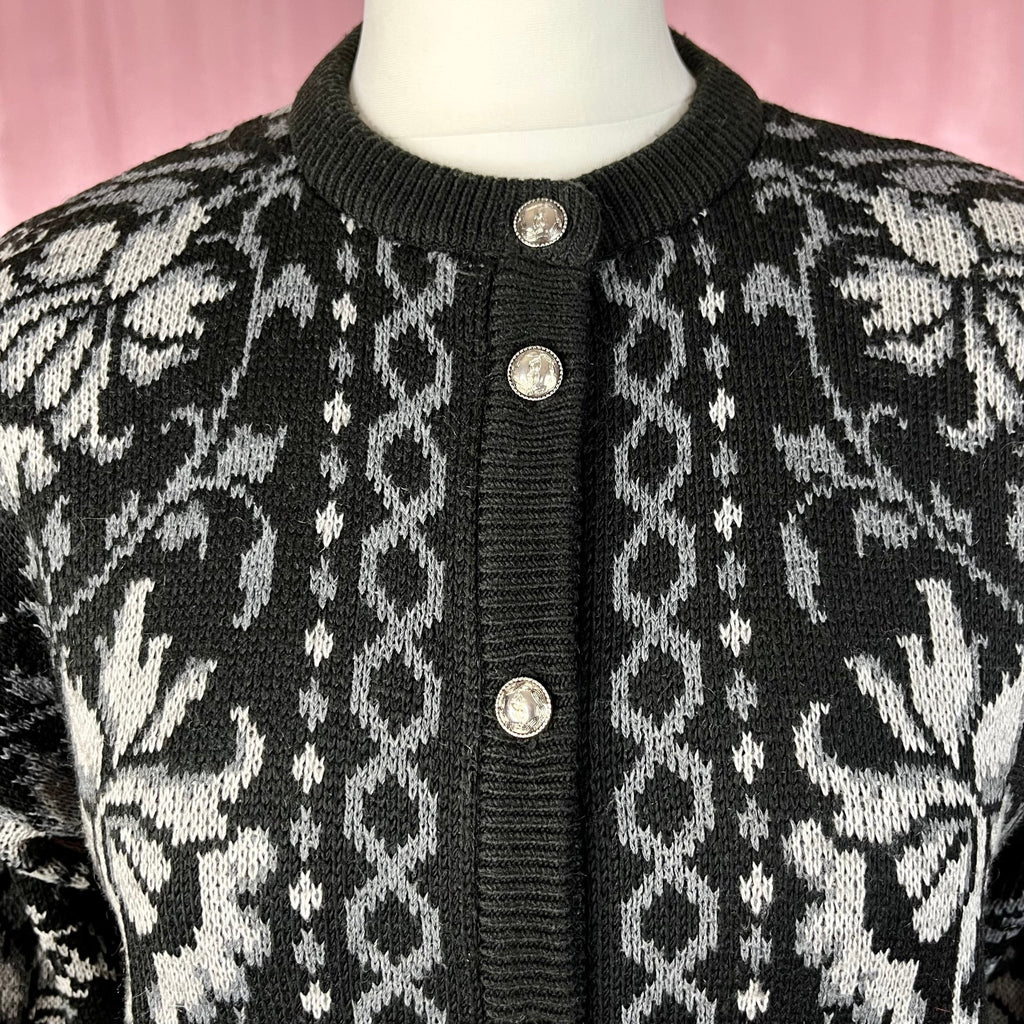 1980s Black patterned cardigan, by St Michael, size 8