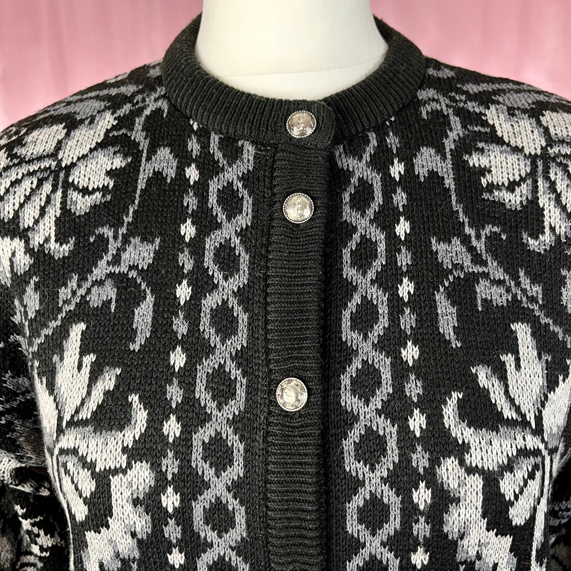 1980s Black patterned cardigan, by St Michael, size 8