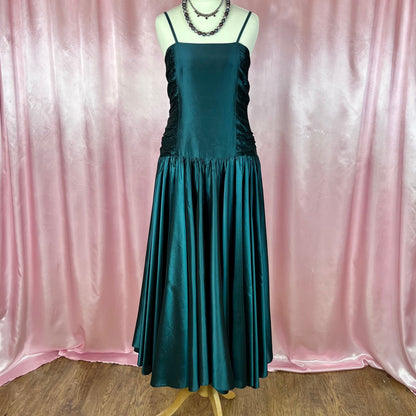 1980s Teal fit & flare dress, by Wallis, size 8