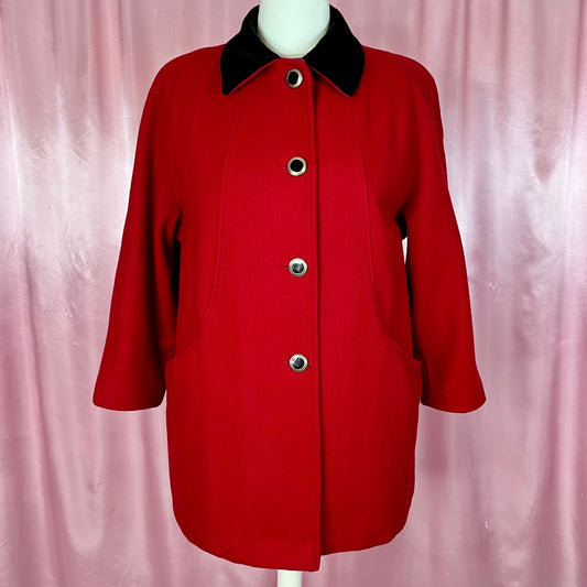1980s Red coat with velvet collar, by La Crosse size 18