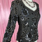 1980s black bead & sequin top, by Reine Seide, size 8
