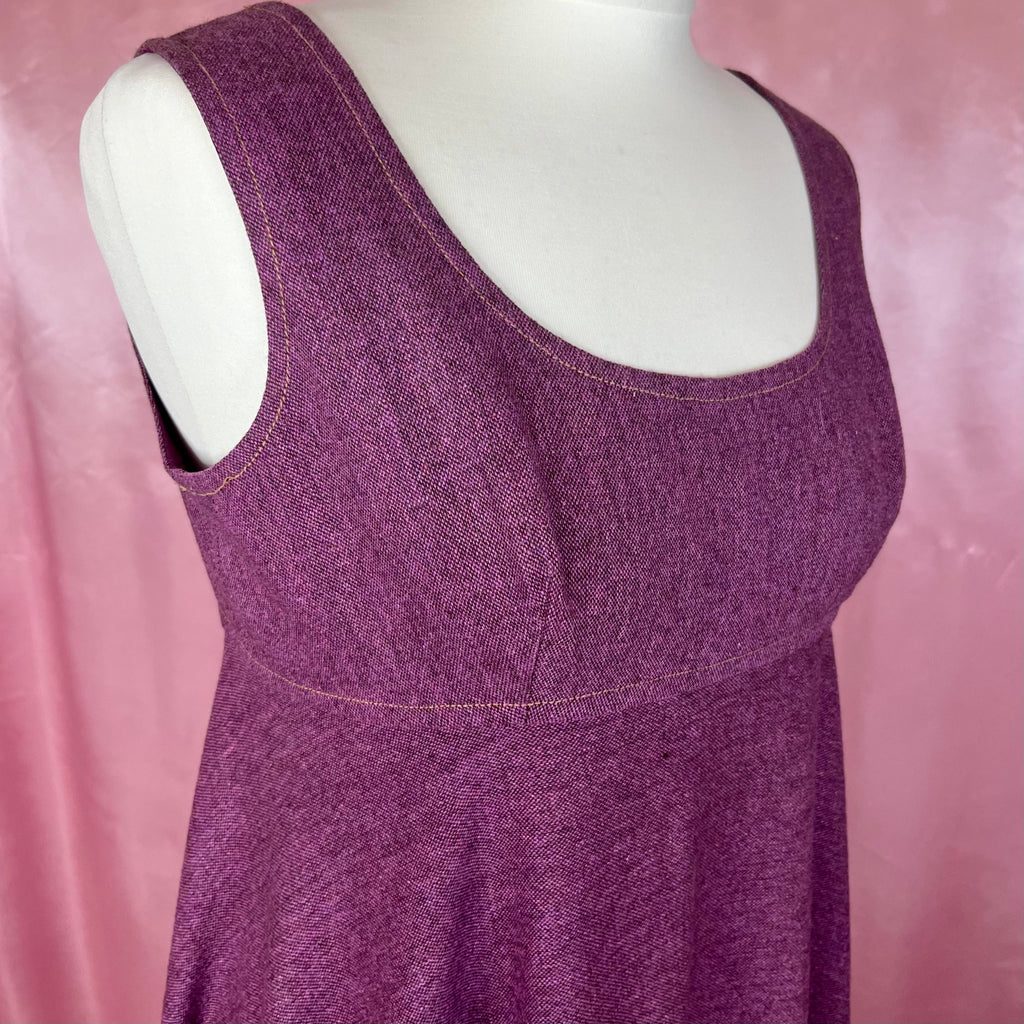 1970s Purple flared maxi dress, by Quad, size 10