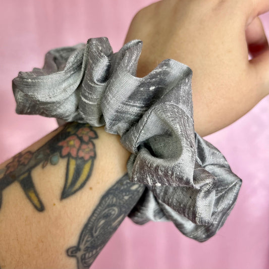 Handmade pale grey slub silk scrunchie