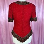 1980s Red beaded top, by Laurence Kazan, size 6