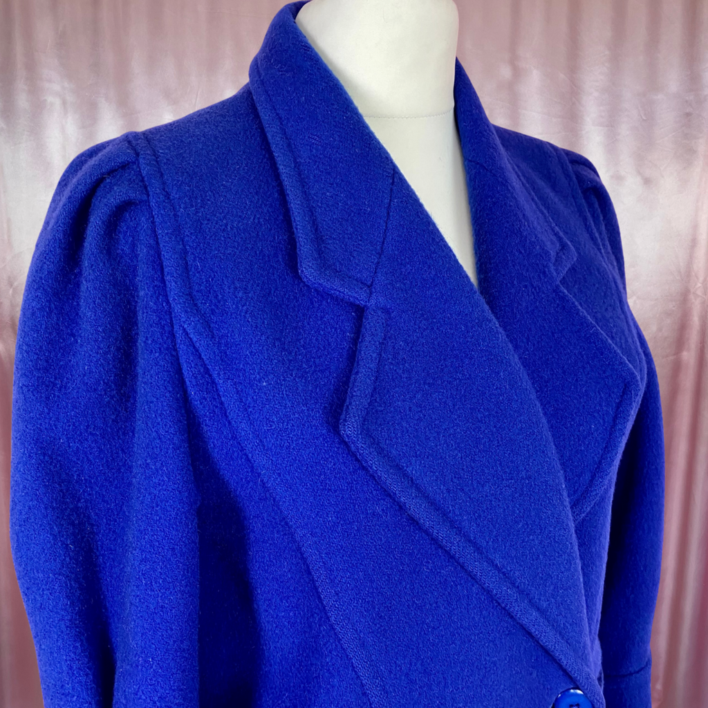 1980s Blue statement wool coat, by BHS, size 14/16