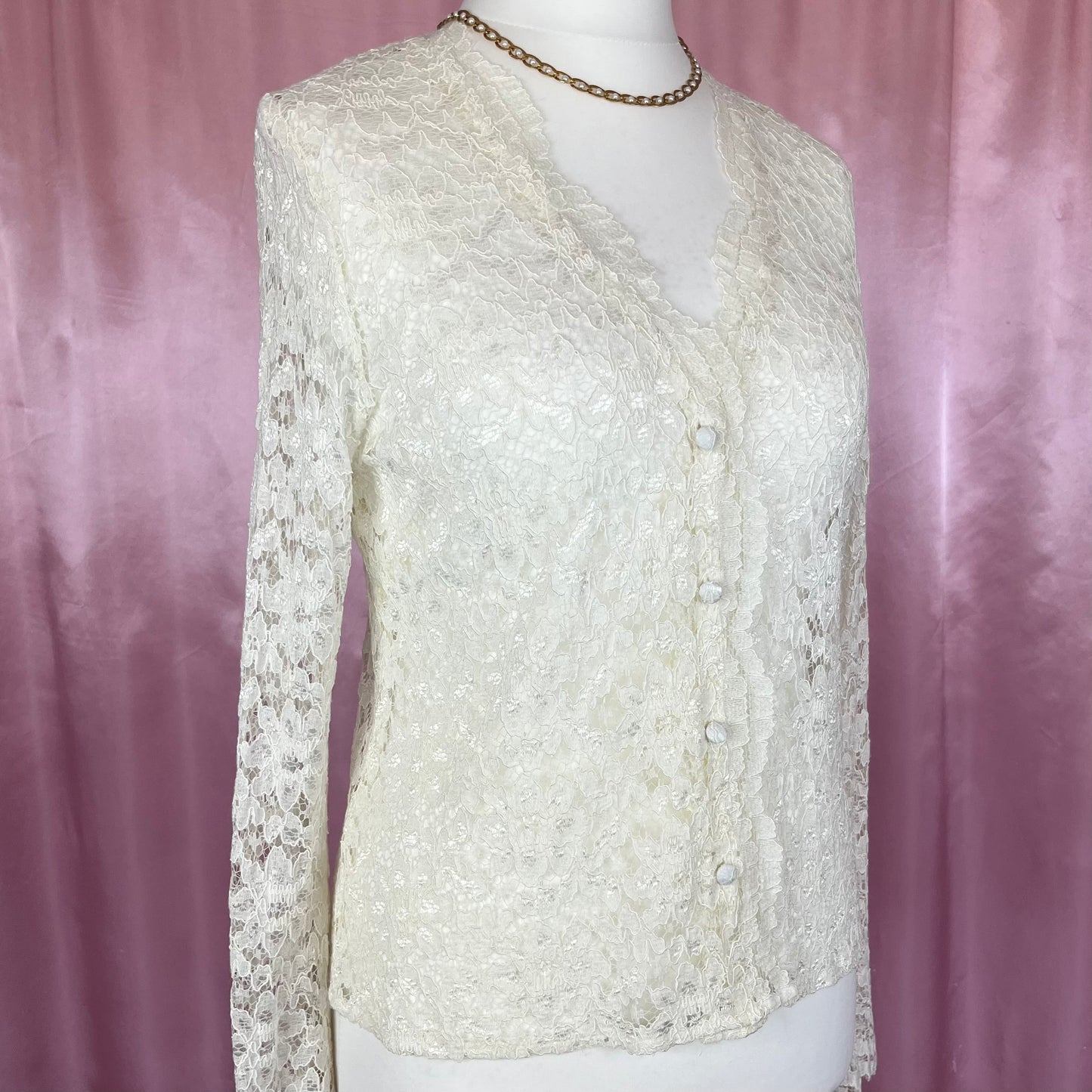 1990s Cream lace cardigan, by Allders, size 14