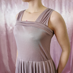 1970s lilac pleated dress, by Mag Fortail Paris, size 10