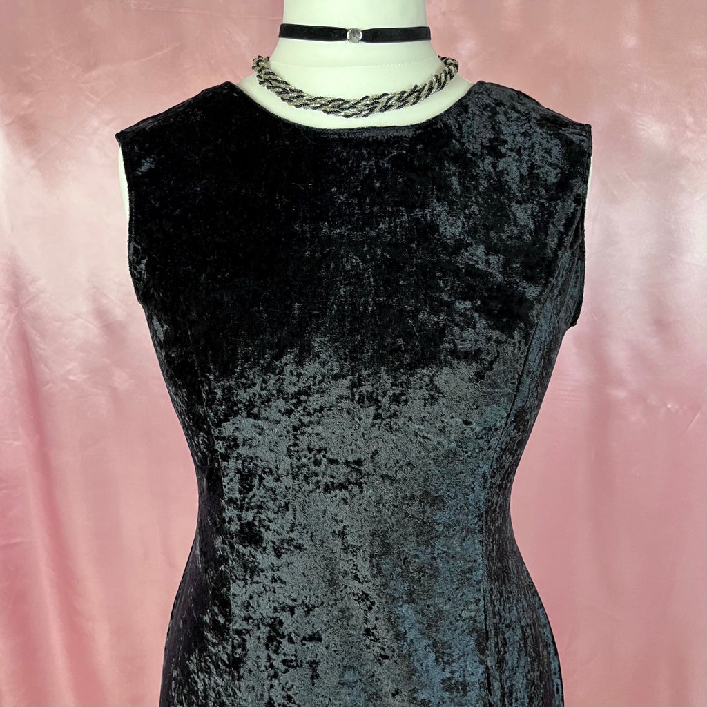 1980s crushed velvet midi dress, unbranded, size 14