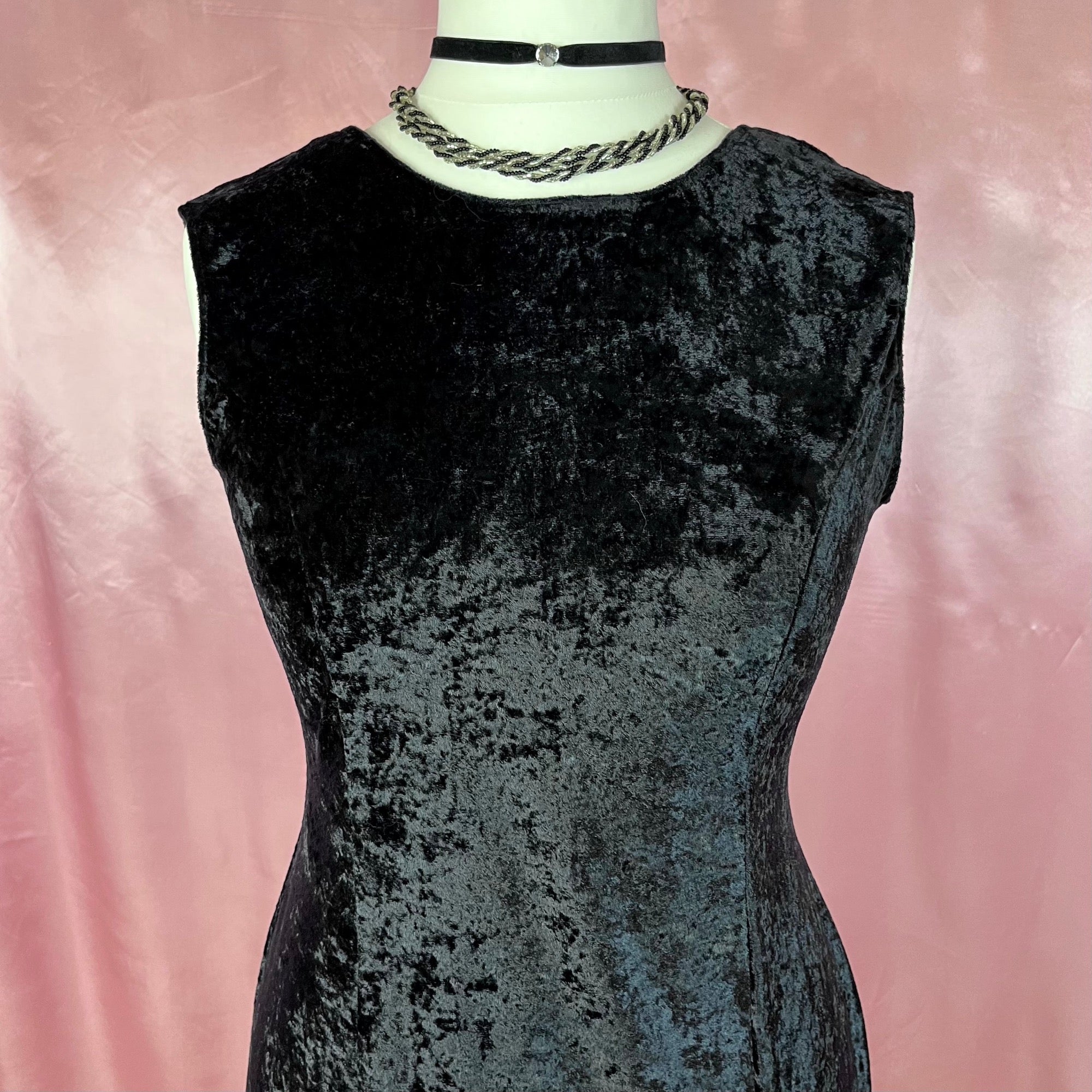 1980s crushed velvet midi dress, unbranded, size 14