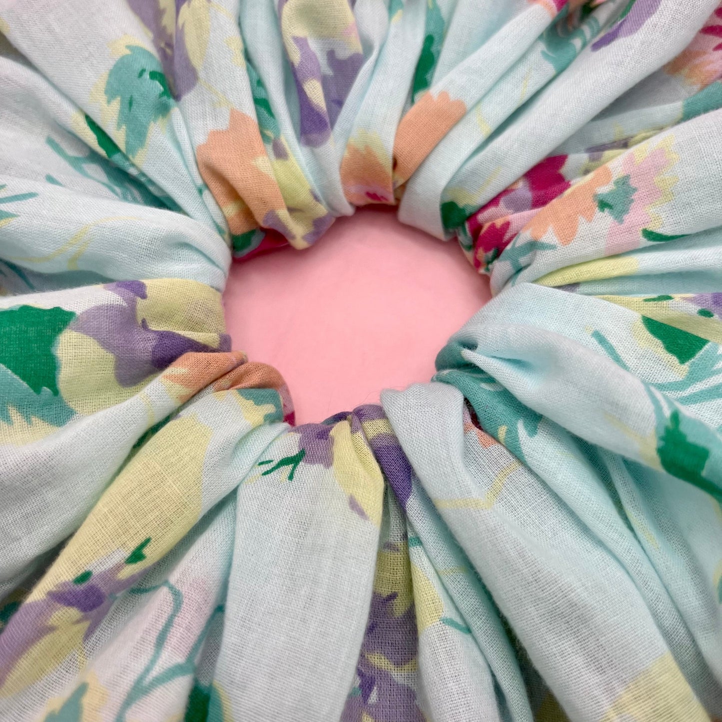 Oversize reworked aqua floral print scrunchie