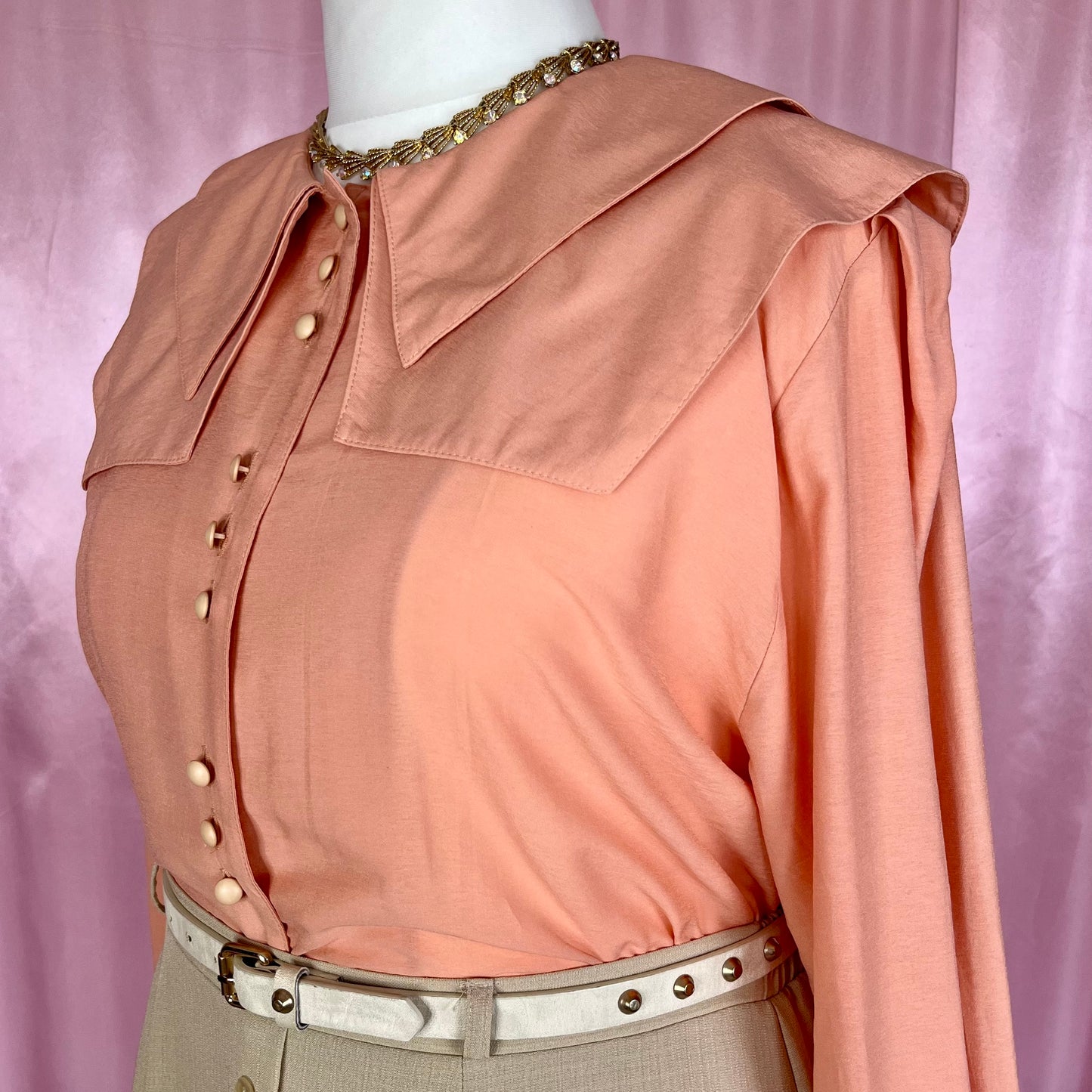 1980s Peach statement collar blouse, unbranded, size 18