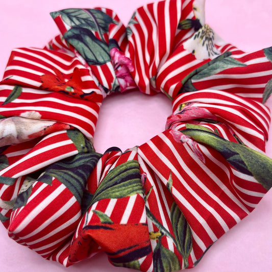 Reworked handmade red stripey scrunchie