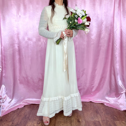 1970s cream boho wedding dress, ILGWU, size 6