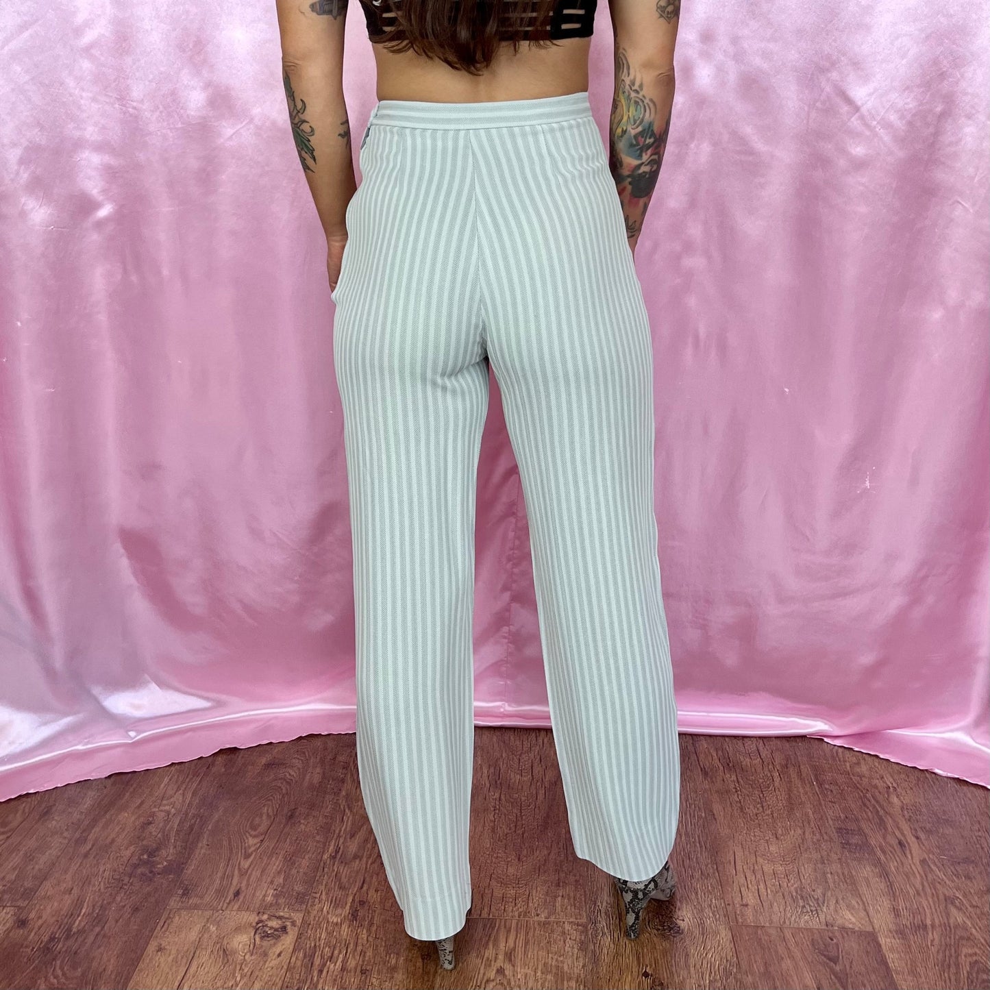 1980s Grey striped trousers, unbranded, size 8/10