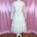 1950s White lace fit & flare dress, handmade, size 8