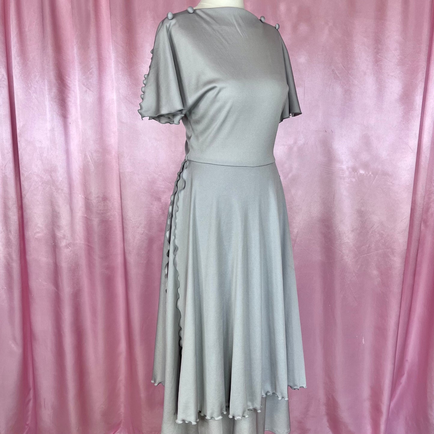 1970s Grey layered midi dress, by Shelana, size 6