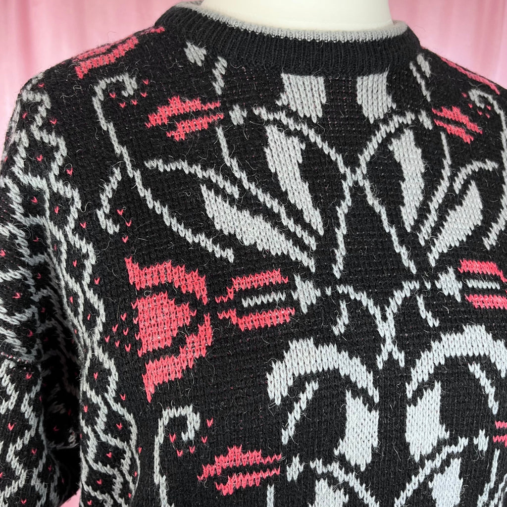 1980s black patterned jumper, by Honey, size 12