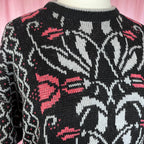 1980s black patterned jumper, by Honey, size 12