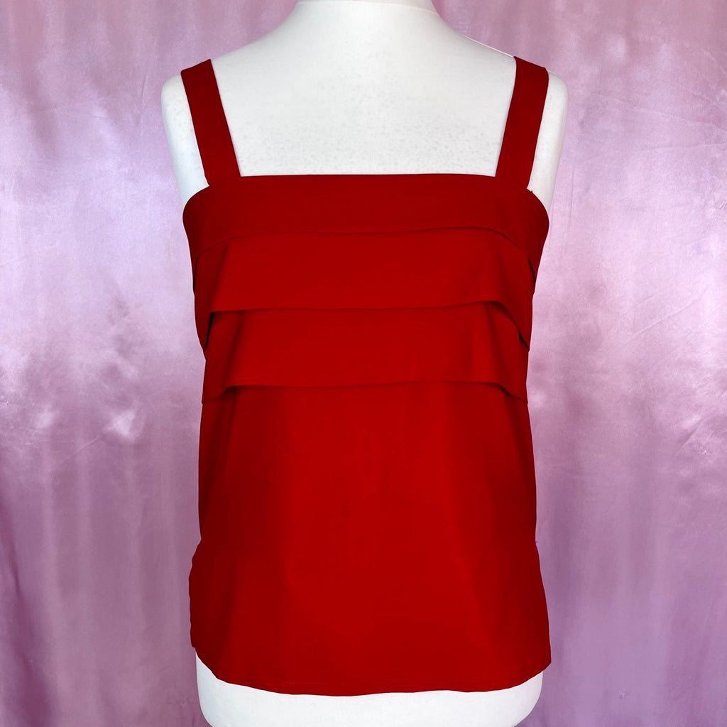 1980s red silky vest top, unbranded, size 12/14