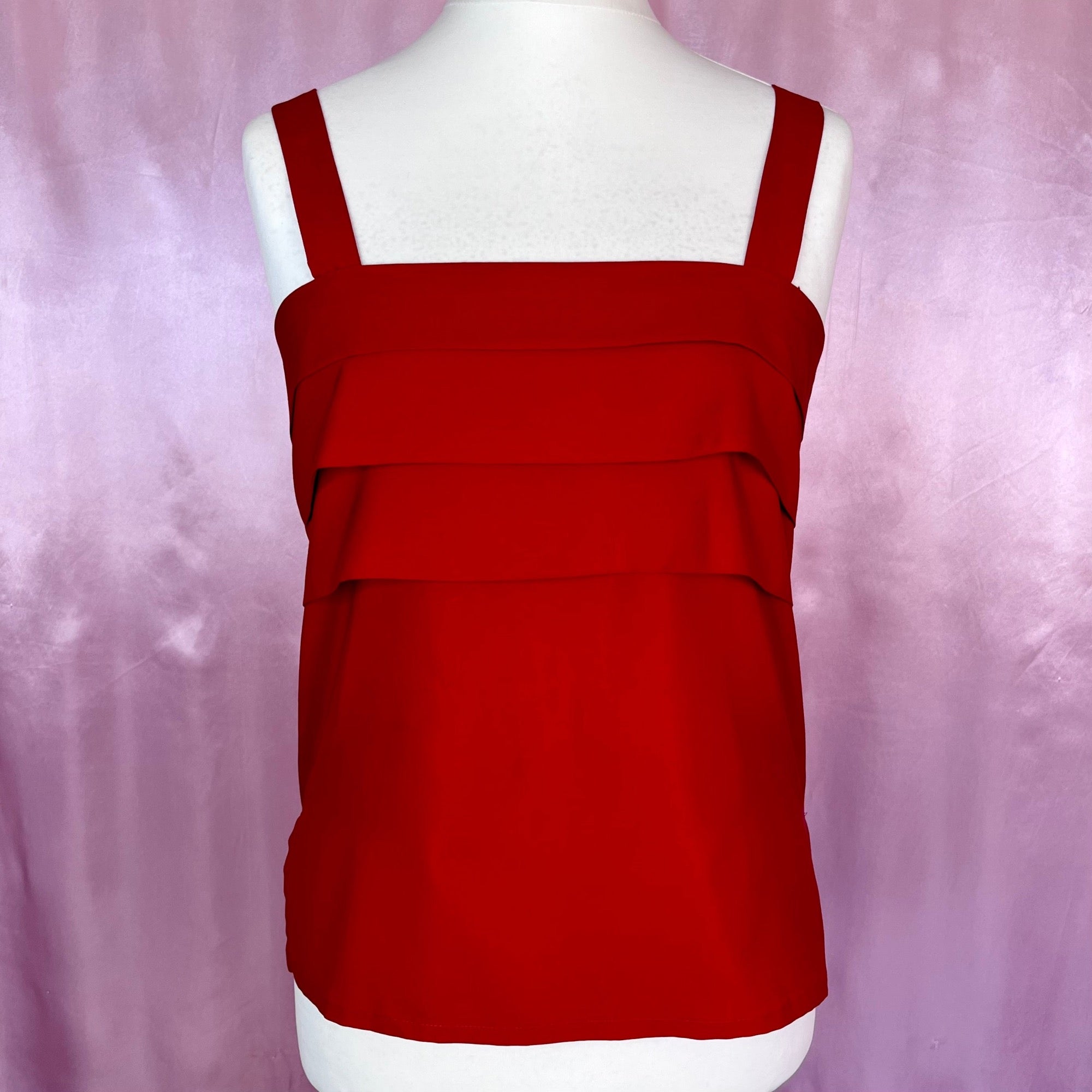 1980s red silky vest top, unbranded, size 12/14